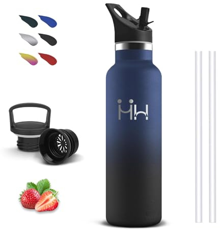 Botella Agua Acero Inoxidable, 500ml Botella Termica, A Prueba de Fugas, Cantimplora con Pajita, Aislamiento al Vacío, Termo Acero Inoxidable, Garrafa Termica para la Oficina, Cámping, Yoga, Escuela
