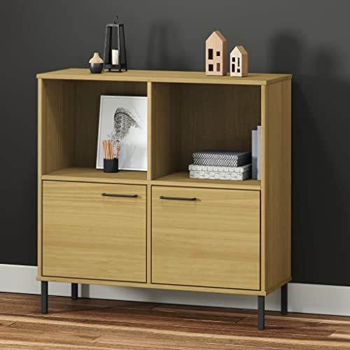 QZZCED Bücherregal Oslo mit Metallbeinen Braun Dekoratives Regal Büroregal für Büro 90x35x90,5cm Massivholz