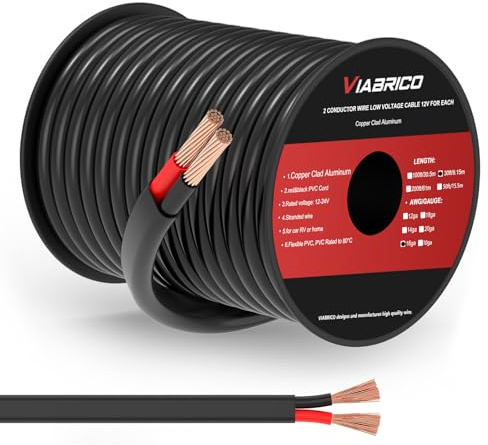 VIABRICO 16 Gauge 2 Conductor Electrical Wire, 16 AWG 1.5mm Wire PVC Cord, 12V/24V DC Low Voltage/Copper Clad Aluminum Flexible/2 Wire for Automotive LED Strips Lamp Lighting Marine(9.1M/30FT)