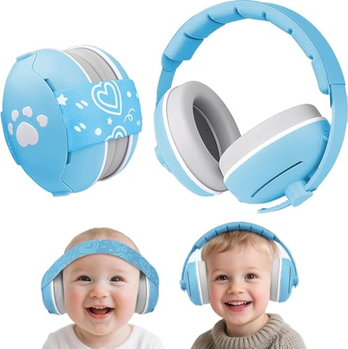SHOCHX Paraorecchie 2 in 1 per neonati e bambini fino a 48 mesi, paraorecchie con riduzione del rumore, comode cuffie per neonati per migliorare il sonno, essenziali da viaggio per bambini per aereo