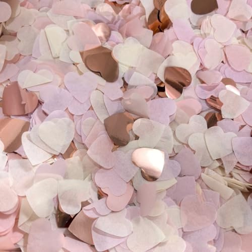10000Stück Herz Konfetti – Mix aus Papier (Biologisch Abbaubar) & Kunststoff, 5Farben (Rosegold) Romantische Streudeko für Hochzeit, Valentinstag, Geburtstag, Jahrestag, Weihnachten & Party Tischdeko