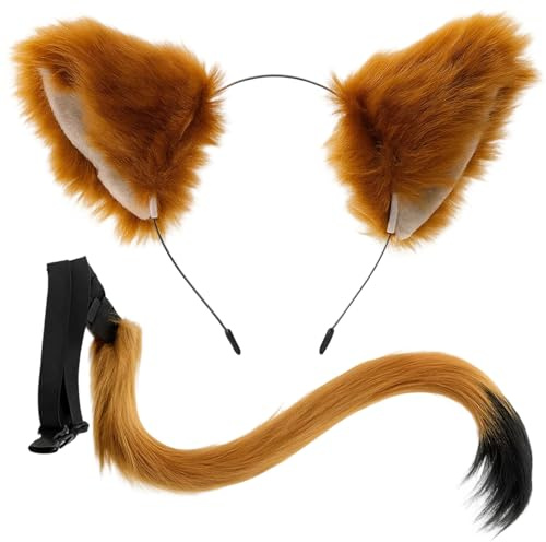 PDirat 2 Stück Fuchs Kostüm, Fuchs Ohren und Fuchsschwanz, Furry Kostüm für Kinder, Fox Ears Accessoires für Karneval, Tierkostüm, Cosplay