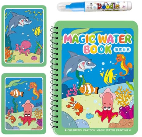 Livre De Coloriage À L'eau, Réutilisable Livre À Eau Magique Pour 1 3 Ans, Livres De Coloriage Magique À L Eau Avec Pinceau, Livres De Peinture Magiques À Leau, Jeu Éducatif Sans Bazar