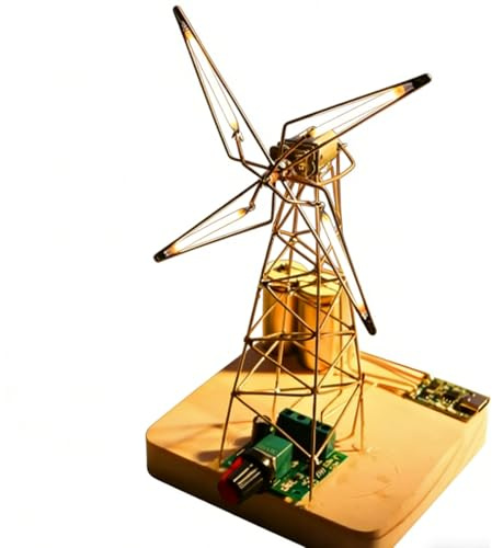 Quibuilds DIY Windmill Desk Lamp, Rotating Table Lamp with Warm Light, Manual Soldering Electronic Model for Desktop Decor, Electronics Hobbyists and Creative Workspace Display, STEM Education