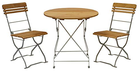 DEGAMO Biergartenset MÜNCHEN 3-teilig, Stahl blank verzinkt und transparent pulverbeschichtet, Holz Robinie