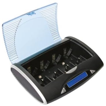 Velleman Chargeur/déchargeur Rapide Universel, avec écran LCD, Convient aux Piles NiMH AA, AAA, C, D, 9 V, avec Sortie USB, contrôle par microprocesseur, indicateur LED Pendant la Charge, Adaptateur