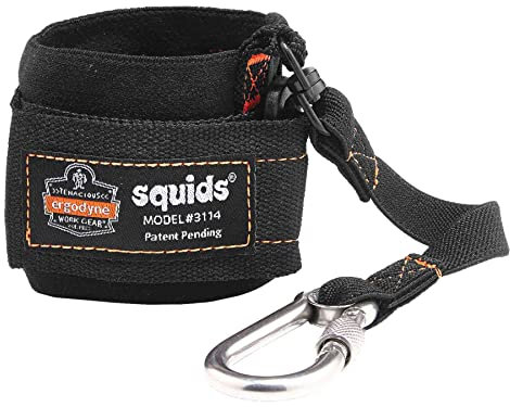 Ergodyne Squids 3114 Pull-On Wrist Tool Lanyard with Stainless Steel Carabiner Connection, 3 Pounds,Black