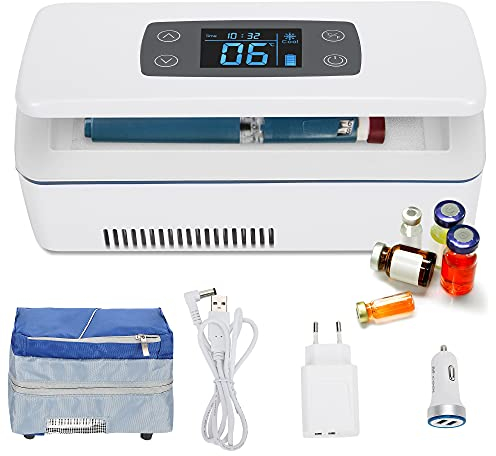CGOLDENWALL Portable Réfrigérateur à Insuline Glacière 2~8℃ Drug Reefer Mini Médecine Réfrigéré Boîte de Voyage avec Grande Espace Froid 175 * 60 * 26 mm - batterie en travail de 12 hours