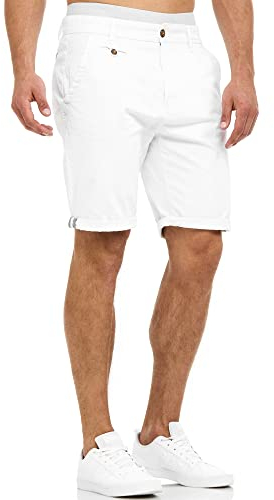 Indicode Herren Cuba Chino Shorts mit 5 Taschen aus Baumwollgemisch | Bermuda Sommershorts für Männer Off White, XXL