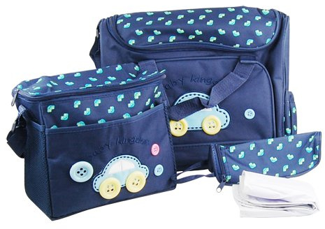 Accessotech 4 Piece Cute Embroidery Mummy Baby Nappy Changing Bags With Changing Mat Bottle Bag