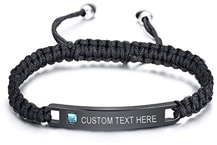 VNOX Passen Paar Armbänder Handgemachte Geflochtene Nylon-Seil Sein und ihr Edelstahl 3A Zirkonia paar Armband,Kostenlose Gravur