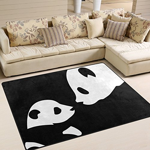 Use7 Niedlicher Panda-Teppich für Wohnzimmer, Schlafzimmer, 160 cm x 122 cm, Schwarz