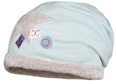 maximo Mädchen Beanie aus Jersey mit Plüschstern Mütze, Grau (Kieselgrau/Seegras 1043), (Herstellergröße: 51)