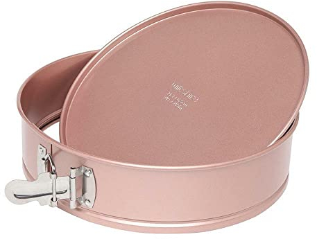Wiltshire Molde para tartas con forma de resorte de oro rosa, diámetro de 25 cm, sin PFOA, PTFE, molde para tartas, molde para hornear, redondo, antiadherente, con base plana, 3500 ml