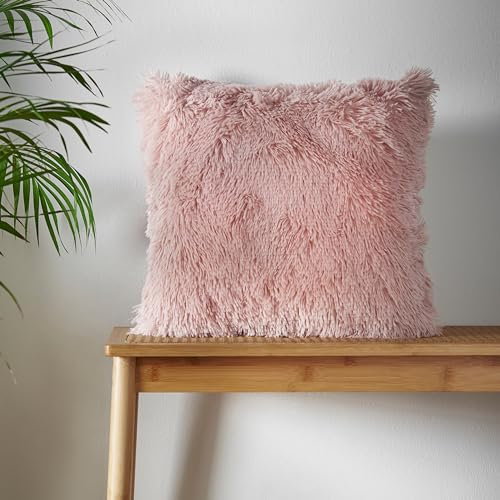Catherine Lansfield Cuddly Deep Pile Faux Fur 45x45cm Cushion Cover Blush Pink