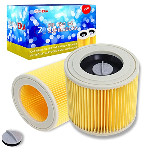 Filtro de Cartucho Lavable y Reutilizable Compatible con Kärcherr WD2 / WD3 / MV2 / MV3 /Series A/K/SE 4001 / SE 4002 Aspiradora en Seco y Húmedo, Reemplaza # KAR64145520 por Poweka (2 Piezas)
