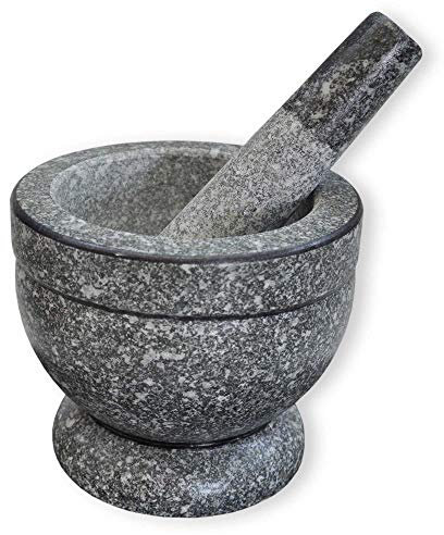 Wilai GmbH Granit Mörser mit Stößel, hochwertig - robust - langlebig, Steinmörser, Granitmörser, Gewürzmörser, Verschiedene Größen verfügbar (Ø 10 cm)