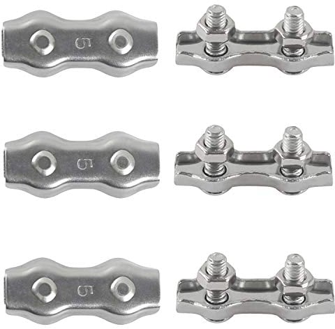M5 Duplex Klemme Drahtseilklemme Bolt Edelstahl 304 Seilklemme für 5mm Drahtseil Stahlseil Wäscheleine, Markise fixiert 6 Stück