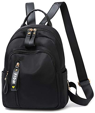 Rucksack für Frauen Klein Mini Nylon Reiserucksack börse, Schultertasche Niedlich Leicht für Mädchen, Schwarz (schwarz), Small
