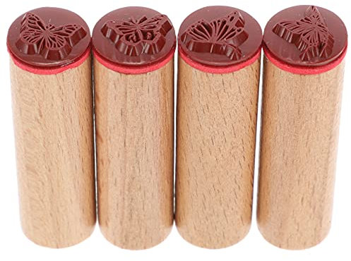 Healifty Mooncake Stempel Holz 4 Stück Holz Gummi Pflanze Blume Dekorativ Montiert Gummistempel Tagebuch Planer für DIY Handwerk Tagebuch Handwerk Scrapbooking Schmetterling Planer Dekoration