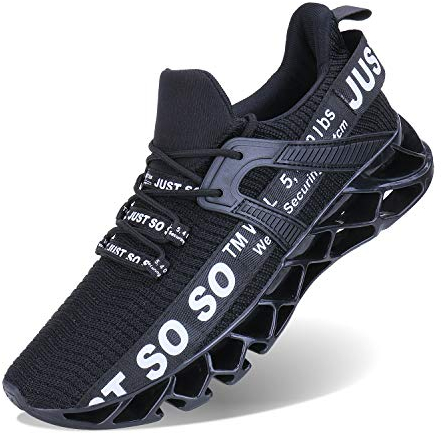 JSLEAP Herren Laufschuhe Turnschuhe Sportschuhe Sneaker Running Tennis Schuhe Atmungsaktiv Leichtgewichts Freizeitschuhe Straßenlaufschuhe 2 Schwarz,46 EU/280 CN