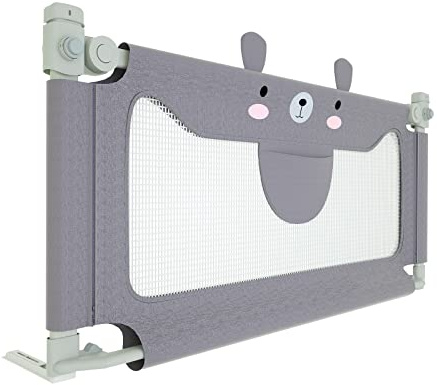AufuN Kinder Bettgitter Rausfallschutz für Kinderbett Bettschutzgitter Tragbares Bettgitter zum vertikalen Heben Kinderbettgitter Babybettgitter für Familien und Reisen, Grau, Kleiner Bär, 180 cm