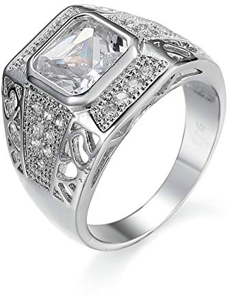 Banemi Ringe Weißvergoldeter, Vintage Ring Herren Weiß Zirkonia Quadratische Form Herren Partyschmuck Größe 62 (19.7)