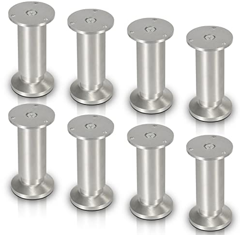 Sonnewelt Juego de 8 Patas para Muebles, Aluminio B, 180 mm, Ajustables, para Muebles Personalizados, Patas de Muebles de Cocina, Acero Inoxidable, Redondas, para armarios