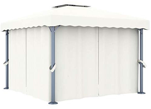 Pavillon mit Vorhang, MOONAIRY Faltpavillon, Pergola, Partyzelt, Standmarkise, Sonnenzelt, Garten Pavillion, Grillpavillon, 3x3 m Cremeweiß Aluminium