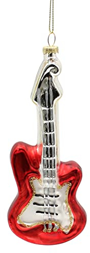 Dekohelden24 Glas Christbaumschmuck - Weihnachtsanhänger als E- Gitarre in rot, L/B/H 15 x 2 x 5 cm