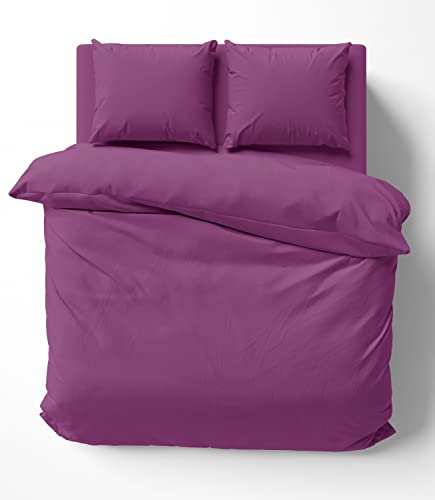 one-home Uni Bettwäsche 200x220 cm lila violett Doppelbett Einfarbig Renforce Baumwolle