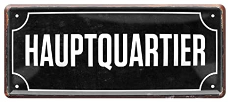 Hauptquartier Blechschild - Retro Deko Schild - Wandschild oder Türschild für Ihre Zentrale - Geschenkidee für Agenten - 28x12cm