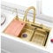 Lavandino Cucina 1 Vasca Sink Oro Drop in Lavello a Cascata con Lavabicchieri, Lavandino per postazione, con rondella a tazza in vetro, rubinetto estraibile multifunzionale a pioggia volante combinato