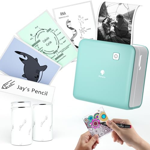Phomemo Mini Drucker, M02 Pro Tiny Printer 300 DPI Mini Drucker für Smartphone,Taschendrucker Bluetooth Thermodrucker mit 3 Papierrollen, Aufkleberdrucker für Studiennotizen, Fotos, Etiketten