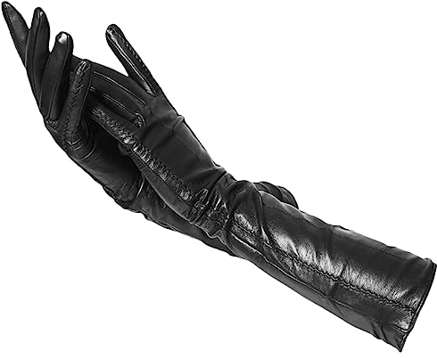 Damen Lederhandschuhe Beige Lange Herbst Winter Schaffell Lange Handschuhe Schwarz 6,5