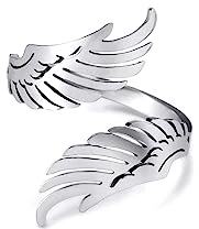 kkjoy Feder Engelsflügel Ring Edelstahl Einstellbare Engelsflügel Schutzengel Offene Finger Ringe Mode Gedenkschmuck Geschenk für Frauen Männer