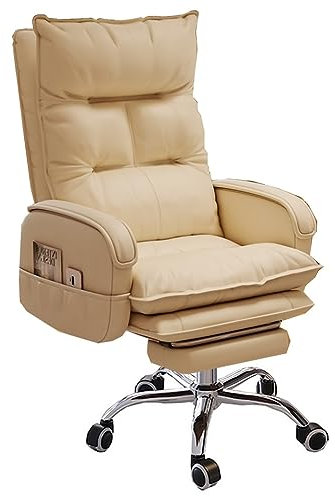 Bürostuhl Ergonomisch Frauen Computerstuhl Leder Mit Hoher Rückenlehne Verstellbarer Leder Schreibtischstuhl Chefsessel Schreibtisch Drehsessel Gaming Stuhl Ergonomisch ( Color : /Beige , Size : With