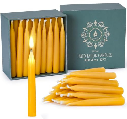 20 Minuten Reine Bienenwachskerzen Tropffreie Meditationskerzen Mini Stabkerzen 50er Set ohne Messingkerzenhalter