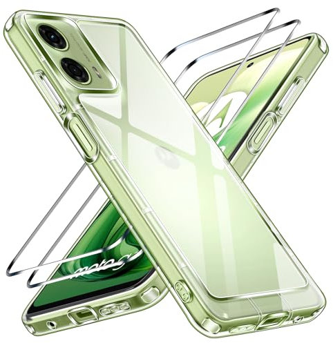 ivoler Anti-Amarillo Clara Funda para Motorola Moto G04 / G04S / G24 con 2 Piezas Cristal Templado, [Protección Militar] Carcasa Protectora Antigolpes Transparente Anti-Choques Bumper Case