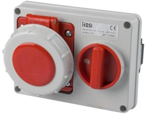 Presa interbloccata orizzontale con sezionatore interruttore, ad incasso, 380V, 5 poli 3P+N+T, 16A, IP67 - Rosi 14.3416R6-I
