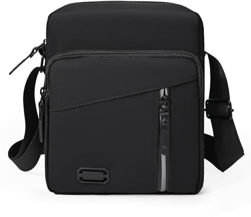Wasarmir Umhängetasche Herren, Wasserdichte Schultertasche Herrentasche Zum Umhängen, Klein Handytasche Crossbody Bag Seitentasche Kuriertasche Männer Tasche für Tägliches, Schwarz