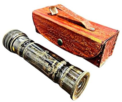 HOMYZ Nautisches Messing-Kaleidoskop mit Sicherheits-Lederetui, handgefertigtes Kaleidoskop für Kinder, Geburtstag, Abschlussgeschenk