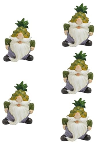 POPETPOP 5pcs Gnome Garden Statue Resin Gnome Figurine for Garden Decor Adornment for Lawn Patio and Porch Realistic Design Fine Workmanship
