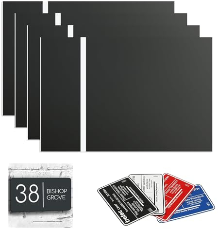 sculpfunDIY 4 placas de Acrylique grabadas con láser de 20 x 30 cm, serie de placas para jardín, terraza, puerta de oficina, placa de pared, placa negra con grabado blanco