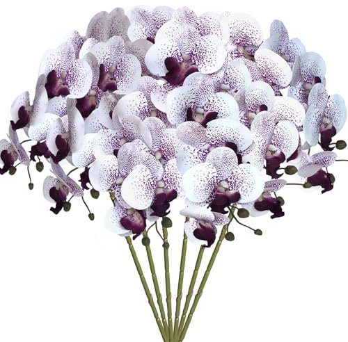 FagusHome Künstliche Phalaenopsis-Blumen, 81,3 cm, künstliche Orchideen, Stielpflanzen, künstliche Blumen für Heimdekoration (violetter Kern), 6 Stück