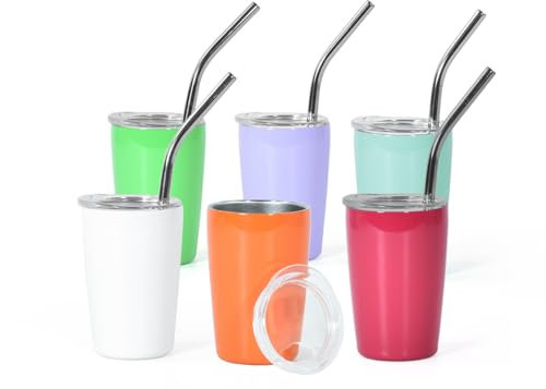 AGH 3 oz Mini Tumbler Shot Glass with Straw and Lid 6 Pack Colored Stainless Steel Sublimation Tumblers Double Wall Vacuum Insulated Cups