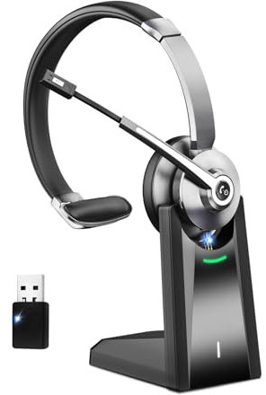 NOTESNEE BT783CD-H Wireless On-Ear Headset with Microphone, Bluetooth 5.0, AI Noise Cancellation, USB Dongle, Black & Grey