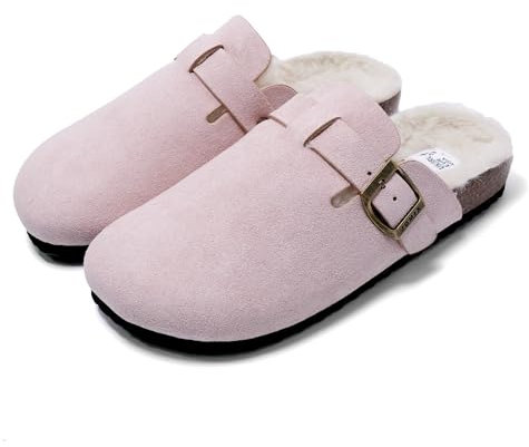 JOMIX Sabot Fourrure Femme Hiver Chaussons Élégant Pantoufles à Semelle en Liège avec Boucle Chaude Confortable MD2439 (Rose, 36)