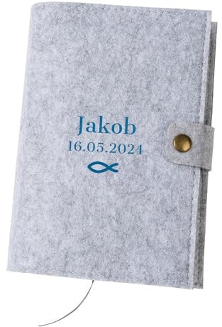 personalisierbare Gotteslobhülle aus Filz (Farbe & Stickerei wählbar) - Buch Hülle mit Namen & Datum für katholisches Gebet- und Gesangbuch zur Kommunion oder Firmung personalisierbar