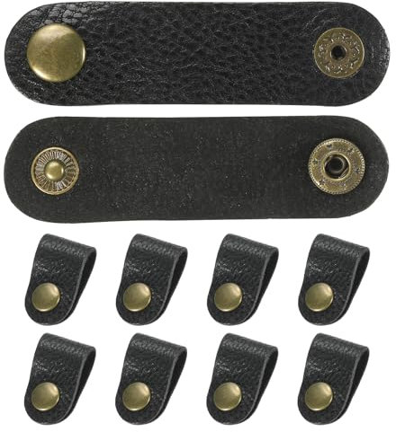 PATIKIL Leather Cord Organizer Cable Straps, 10Pcs 8x2cm Portable Cable Leather Clamps USB Holder Earphone Cord Management for Cable, Wire, Black
